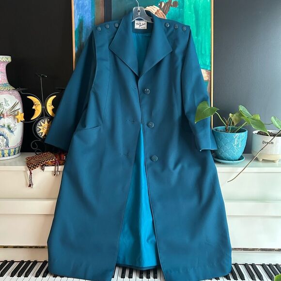 Vintage 1970s Niccolini Misty Harbour Teal trench coat Large - Picture 1 of 16